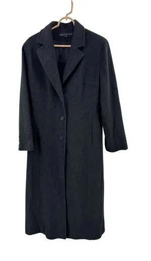 Anne Klein black dark Charcoal Gray Tailored Trench car Coat 100% wool winter thumbnail 1