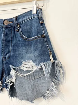 One Teaspoon Shorts Size 23 Blue Moon Le Wolves Button Fly Frayed Retro Indie‎ thumbnail 4