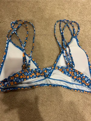 SheIn Blue & Orange Floral Bikini Set thumbnail 2