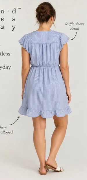 A New Day Light Blue Striped Girls' Wrap-Style Dress thumbnail 1