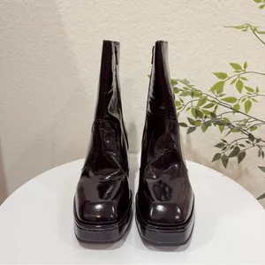 Free People Ruby Shine Platform Leather Ankle Heeled Boots Size 38 NIB thumbnail 3