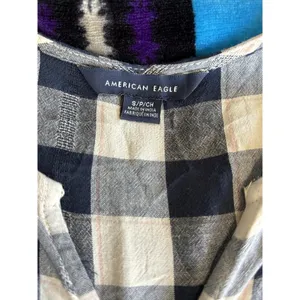 American Eagle Blue/White Plaid Buttons Tiered Long Sleeve‎ Size S Flowy Ruffles thumbnail 7