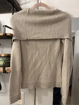 The Limited Wool blend Cream Off-the-Shoulder Ribbed Cowl Sweater thumbnail 5
