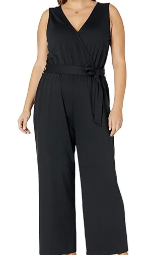 Emery Rose Sleeveless Surplice Belted Wide Leg Jumpsuit thumbnail 1