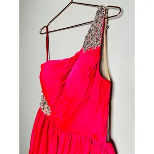 ASHLEYLAUREN Hot Pink Pleated Crystal Pearl Beaded One Shoulder Gown Size 8 thumbnail 15