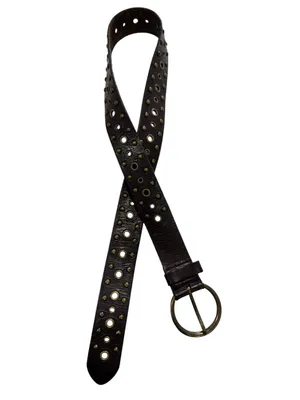 Fossil Dark Brown Genuine Leather Eyelet Studded Belt Round Brass Buckle thumbnail 2