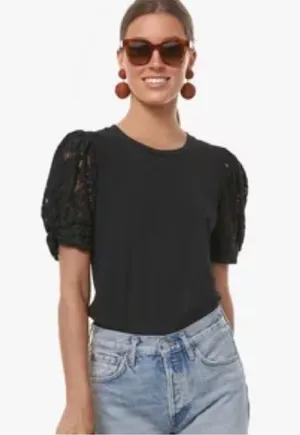 Tuckernuck pomander place black vesty lace puff sleeve top‎ sz S thumbnail 1