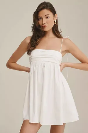 Reformation Catarina Dress White Ruched Babydoll Mini thumbnail 1