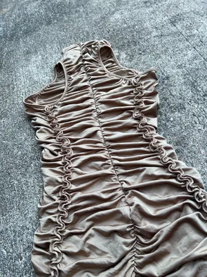 E: Hera Collection Taupe Mock Neck Ruched Bodycon Dress Size S Marks thumbnail 8