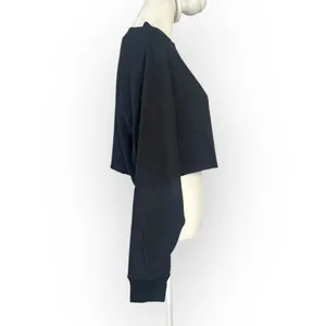 GIGI C Isabella Pullover Top Women's Medium Black Long Sleeve Cropped Textured thumbnail 5