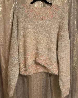 Free People Stardust Colorful Soft Cozy Fuzzy Pullover Sweater XL NEW thumbnail 1