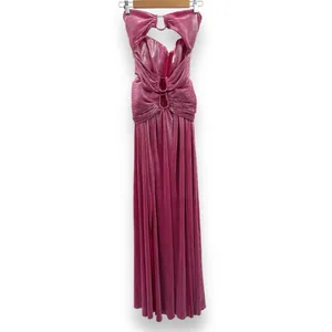 Bronx & Banco Sonny Strapless Cut Out High Slit Maxi Dress Gown in Metallic Rose thumbnail 3