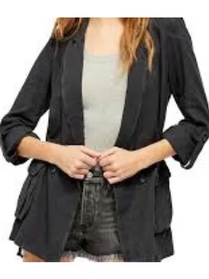 NEW Free People Linen Blend Charly Blazer SIZE MEDIUM MIDNIGHT NWT thumbnail 6