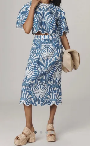 FARM Rio Lace Nature Euroflax™ Premium Linen Midi Skirt, Size XXS thumbnail 1