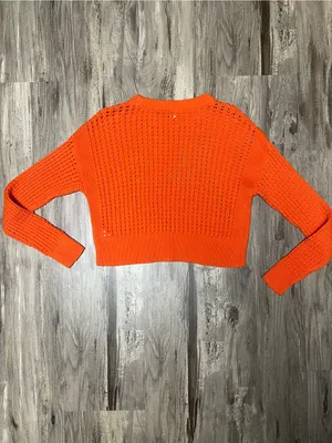 Old Navy Orange Open Stitch Cropped Sweater XS Fall Halloween Cotton thumbnail 4