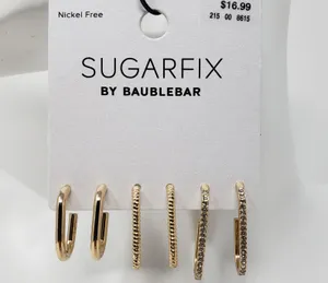 NWT Sugarfix by Baublebar Gold-Tone 3 Pack Oblong Hoop Post Earring Set Women's thumbnail 1