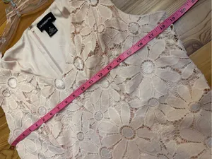 Liz Claiborne Pink Floral Daisy Lace Dress 16 V-Neck Cap Sleeve Flirt A-Line thumbnail 3