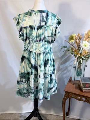 💥Marie Oliver Neelie Abstract Print Silk Blend Button Front Shirt Dress~XS🧡 thumbnail 5