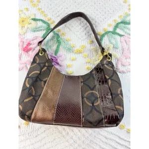 Juici Couture Vintage Mixed-Media Hobo Bag Brown Monogram Croc Snake Print Purse thumbnail 2