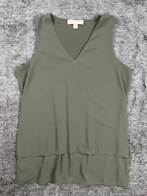 Michael Kors V-Neck Layered Shift Blouse Women's Medium Green thumbnail 1