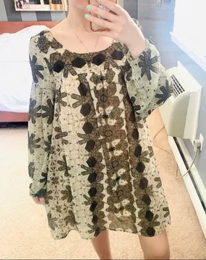 Free people cream floral chiffon babydoll dress thumbnail 4
