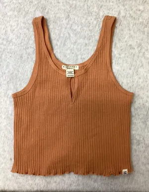 Billabong Essentials Ribbed Keyhole Tank Top Orange Lettuce Hem XS thumbnail 1