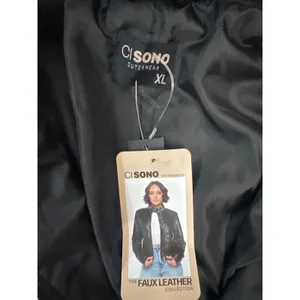 Cisono Black Faux Leather Moto Jacket Womens Size XL Zip Up Mandarin‎ Collar NWT thumbnail 3