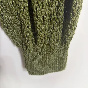 Zara Women Olive Green Open Knit Sweater Metallic Crochet Crew Neck 3859/005 M thumbnail 2