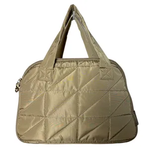 BAGSMART Large Makeup Bag Travel Toiletry Organizer Wide Open Quilted Tan thumbnail 1