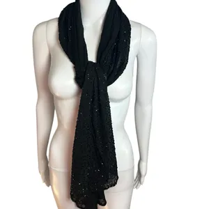 Silk Beaded Elegant Black Sheer Shawl Scarf Size OS thumbnail 4