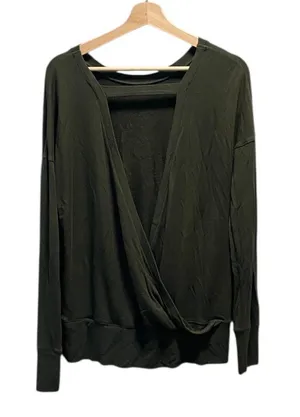Athleta Chakra Backless Sweatshirt Olive Green Size M Yoga Gym Workout Lounge thumbnail 1