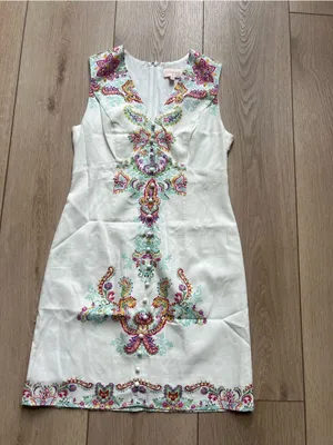 Anthropologie Ciebon White Embroidered V-Neck Shift Dress Floral Sleeveless XS thumbnail 8