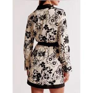 Abercrombie & Fitch Womens Black Cream Floral Wrap Mini Dress Long‎ Sleeve thumbnail 2