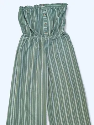 Monteau Green Striped jumpsuit summer classic strapless large thumbnail 1