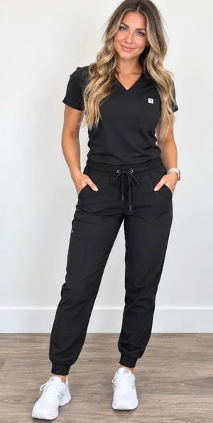 Scrubstar Women’s Black Jogger Scrub Pants Size Small Cargo Pocket Drawstring thumbnail 1