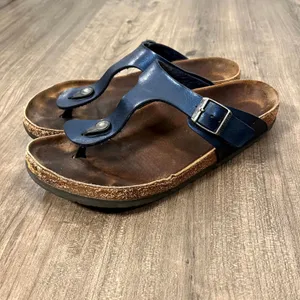 Birkenstock Sandals Gizeh Navy Blue Metallic Thong Buckle Womens 41 US 10-10.5 thumbnail 2