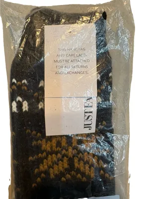 (A2) JustFab Fairisle Mittens Black Brown White Knit Winter Gloves One Size NWT thumbnail 4