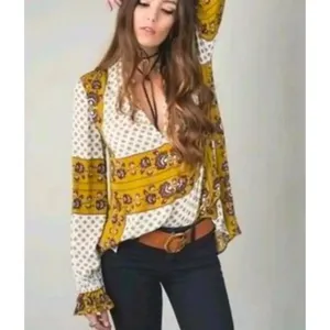 ***Free People Bohemian Changing Times Printed Blouse Tea, sz M thumbnail 3