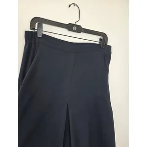 Elaine Kim 100% Silk Wide Leg Cropped Pants Lightweight Navy Blue Pull On Large thumbnail 4