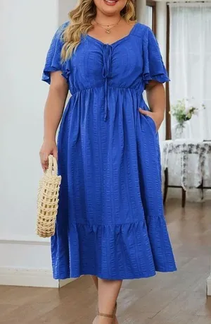 NEW Short Sleeve Sweetheart Neck Ruffle Tiered Midi Dress 3X thumbnail 5