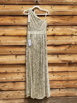 NWT BETSY AND ADAM "MARIAH" Gold FOIL KNIT ONE SHOULDER DRESS thumbnail 12