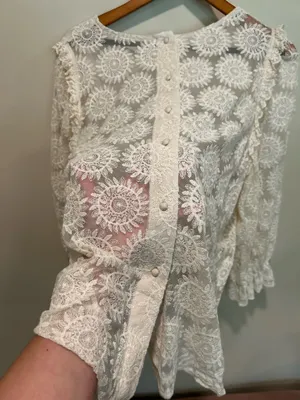 Boho cream colored top (XL) White thumbnail 7