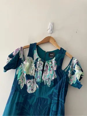 Maeve Anthropologie Elia Open‎ Shoulder Teal Floral Dress thumbnail 4