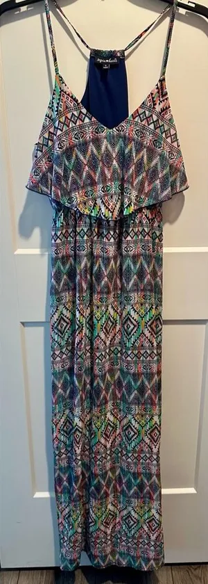Women's Sequin Hearts Multicolor Boho Style Summer Maxi‎ Dress Size Small thumbnail 1