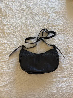 Black Faux Croc-Embossed Shoulder Bag with Stud Detail thumbnail 4