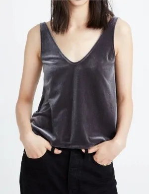 Madewell Velvet V Neck Tank Top Size M Brown Preppy‎ Boho Coquette Date Night thumbnail 1