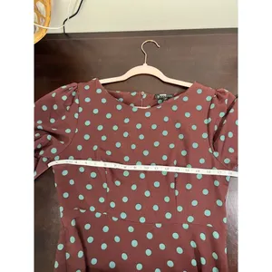 Bobeau Polka Dot Dara Midi Dress Puff Sleeve Ruffle Hem Burgundy Teal Size M thumbnail 7