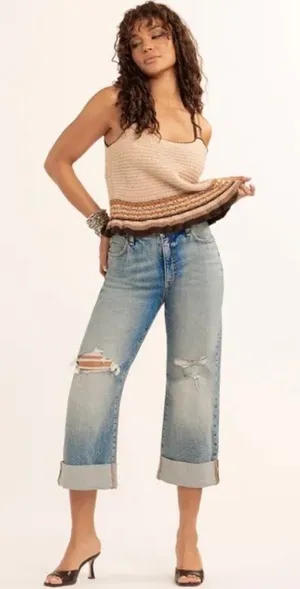Jessica Simpson wide leg boyfriend pants thumbnail 1