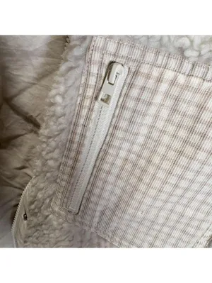 Madewell Cream Sherpa Zip-Up Jacket with Gingham Pockets, Size S thumbnail 2