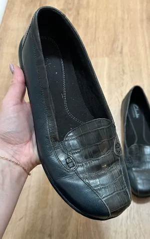 Clarks | Bendables Dark Blue Black Leather Croc Embossed Slip On Loafer Shoe, 8M thumbnail 1